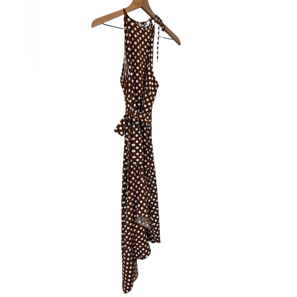 Ecowish Polka Dot Sundress Md Brown White Hi Low Flowy Lightweight Pretty Woman - Picture 3 of 12